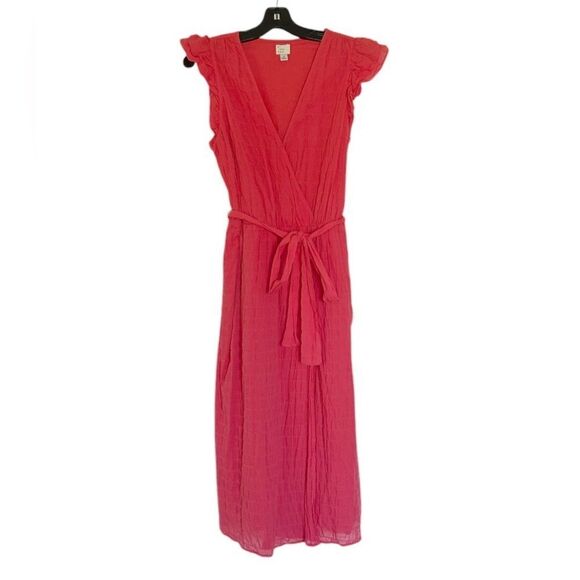 A New Day Women's Pink Coral Ruffle Short Sleeve MIDI Dress Size Medium - Picture 2 of 13